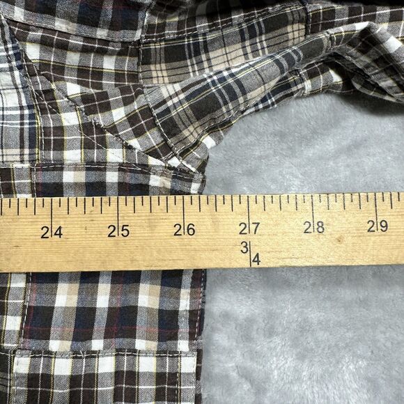 Chaps Shirt Mens 2XL XXL Button Up Brown Patchwork Quilt Long Sleeve Cotton - Picture 8 of 11